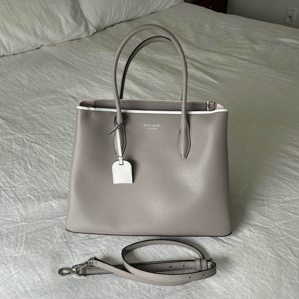 Kate Spade Eva Medium Top Zip Satchel Leather Bag ~ Taupe